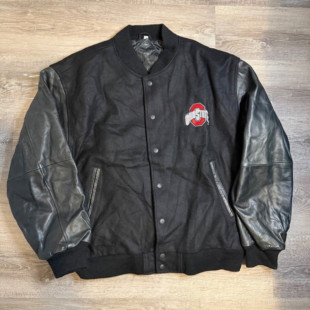 Ohio State Buckeyes Mens XL Varsity Jacket Black Wool Leather Sleeves NCAA Logo